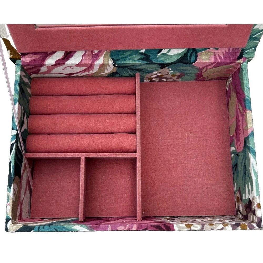 Vintage 90s Fabric Floral Jewelry Trinket Box Case Mirror Cottagecore Grannycore
